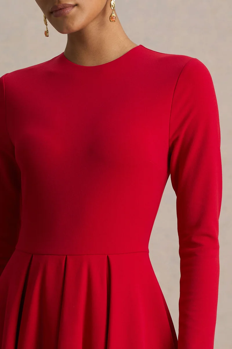 Bellamy | Vestido Midi Rojo con Escote Redondo y Mangas Largas - Imagen 4